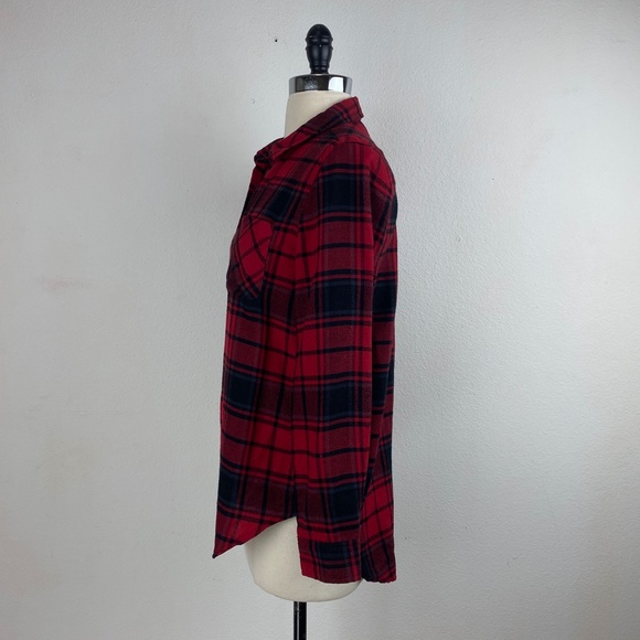 Pink Rose Red Flannel Plaid Shirt Boho Country Casual Long Sleeves Size Small - Picture 5 of 9